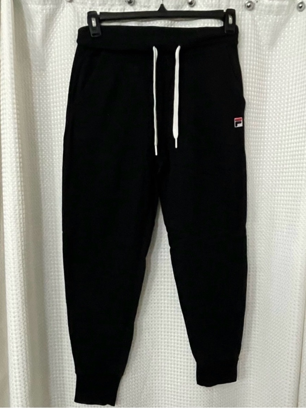 Women’s Fila Black Joggers with White Drawstrings and Logo - S